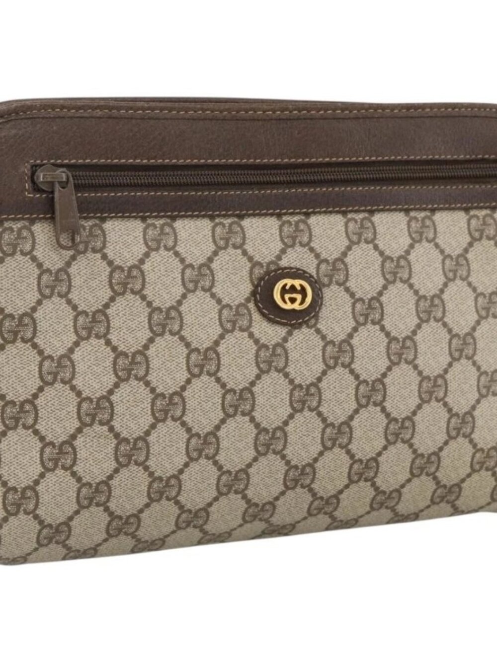 GUCCI GG Supreme Clutch Bag PVC Beige Gold 97 01 037 Auth BSZ311